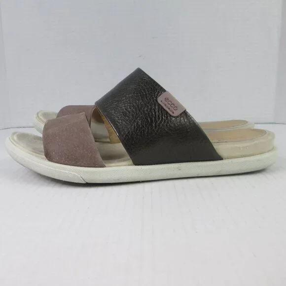ECCO DAMARA II Slide Leather Flats Sandal Licorice/Deep Taupe 10 US/41 EU - Picture 4 of 9